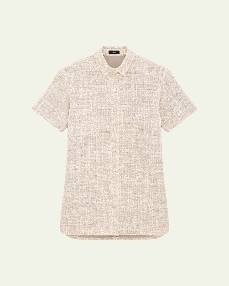 Short-Sleeve Tweed Shirtdress